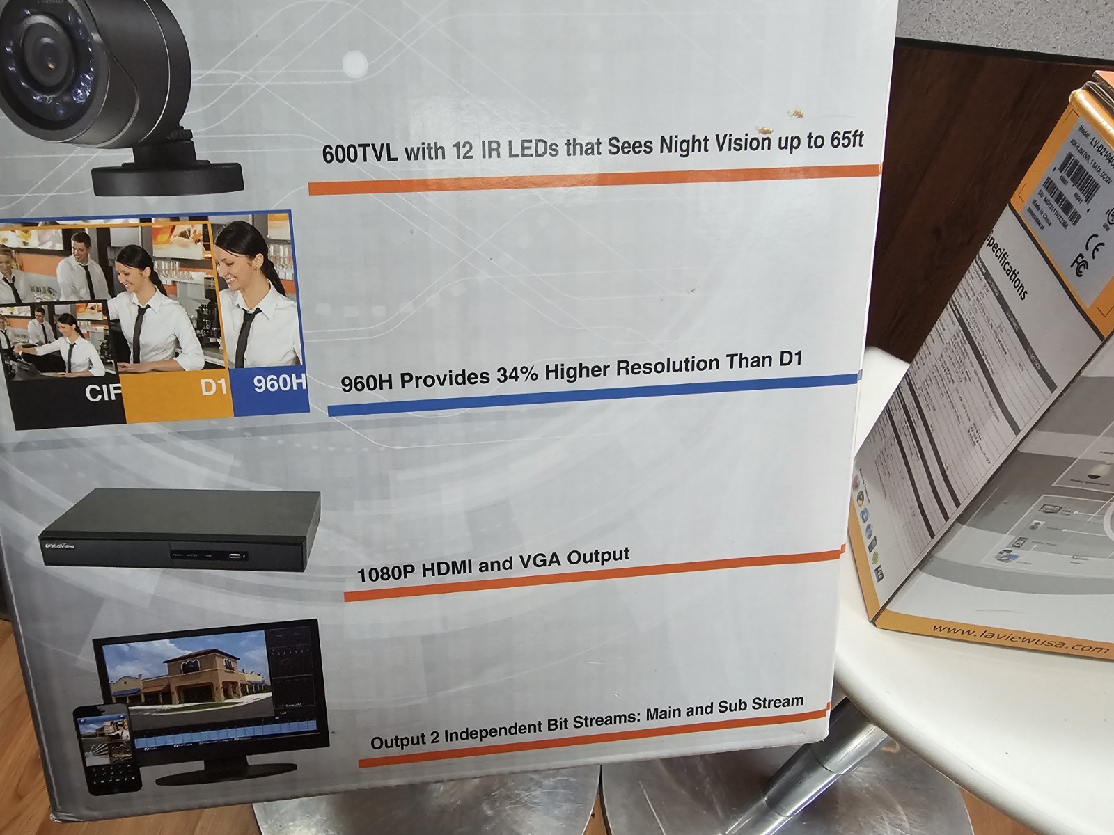 Video Security La View 960h 4 Camera System Used