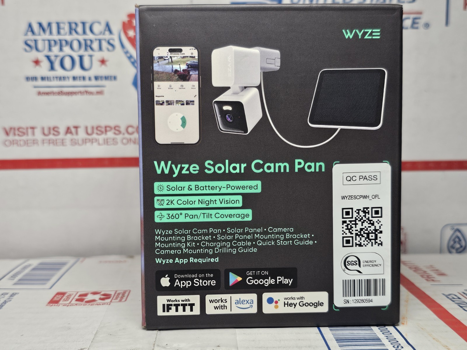 Wyze Solar Cam Pan 2K Wi-Fi Solar/Battery Pan/Tilt Color Night Vision SEALED REA