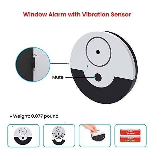 Extra Loud 130dB Window Alarm System – Vibration Sensors, Easy Install, 6 Set Bl