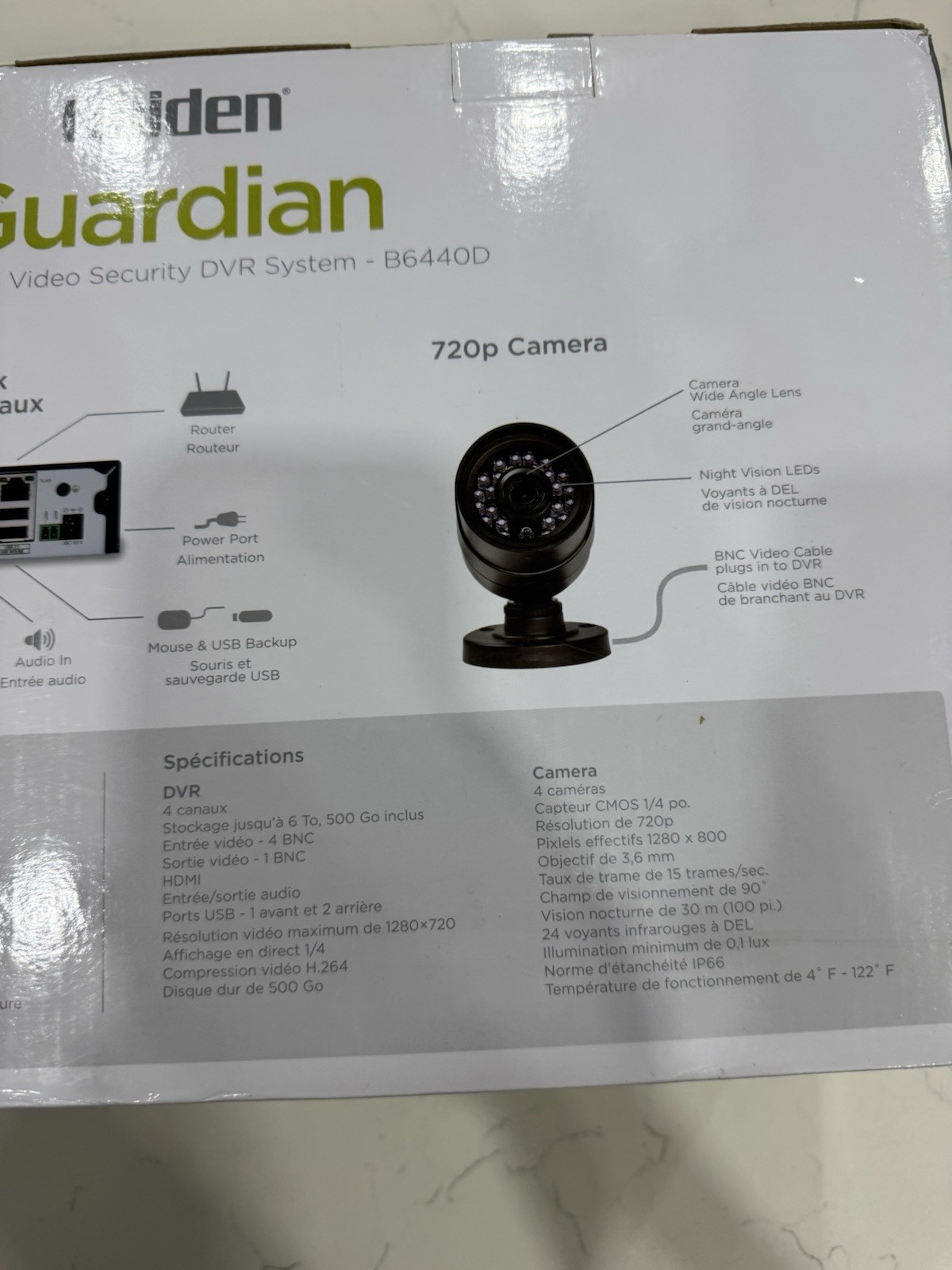 Uniden Guardian B6440D Video Security System 4-Channel DVR 4 Cameras 500GB