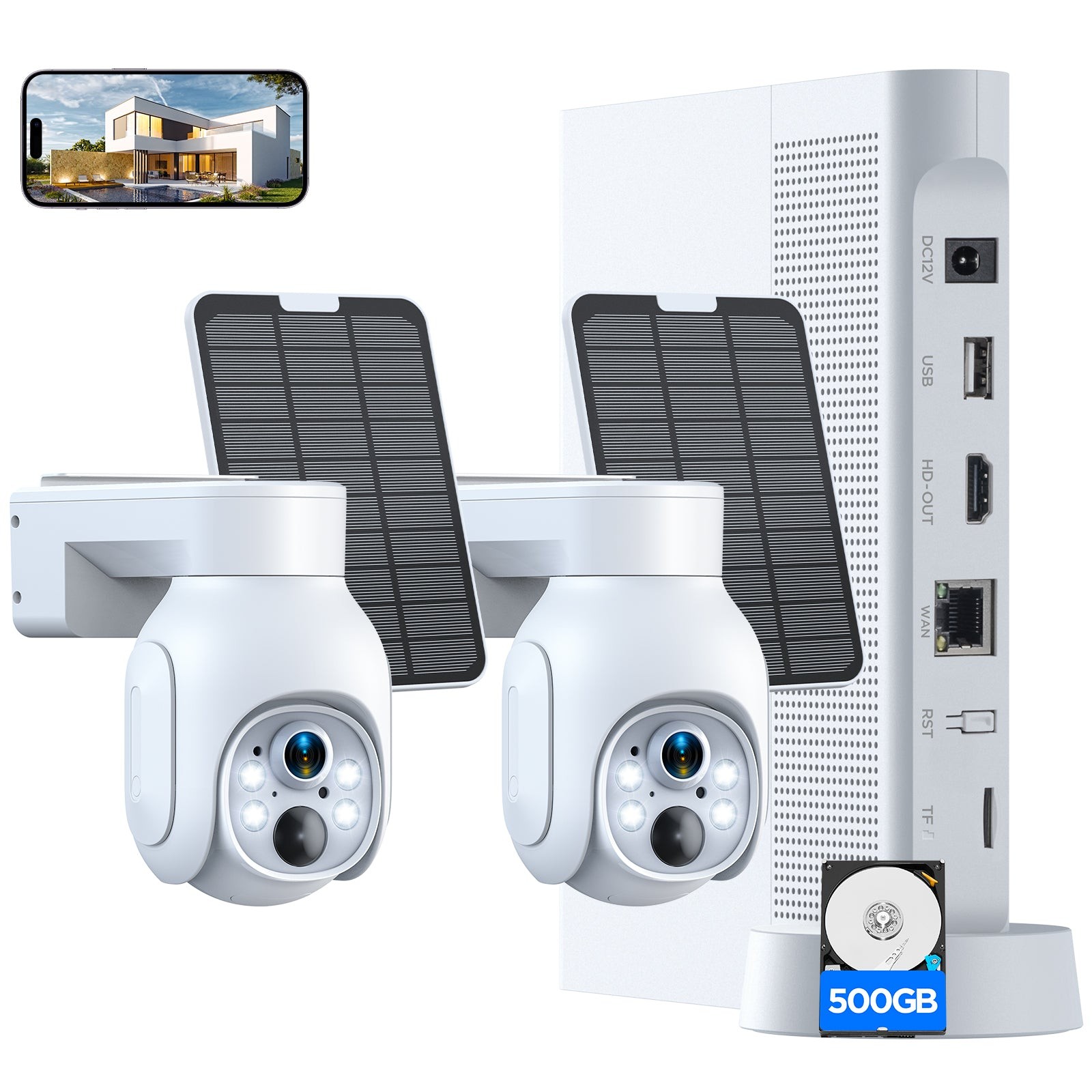 Wireless Solar Powered Security Camera System Outdoor 4MP PTZ Cameras NVR HDMI