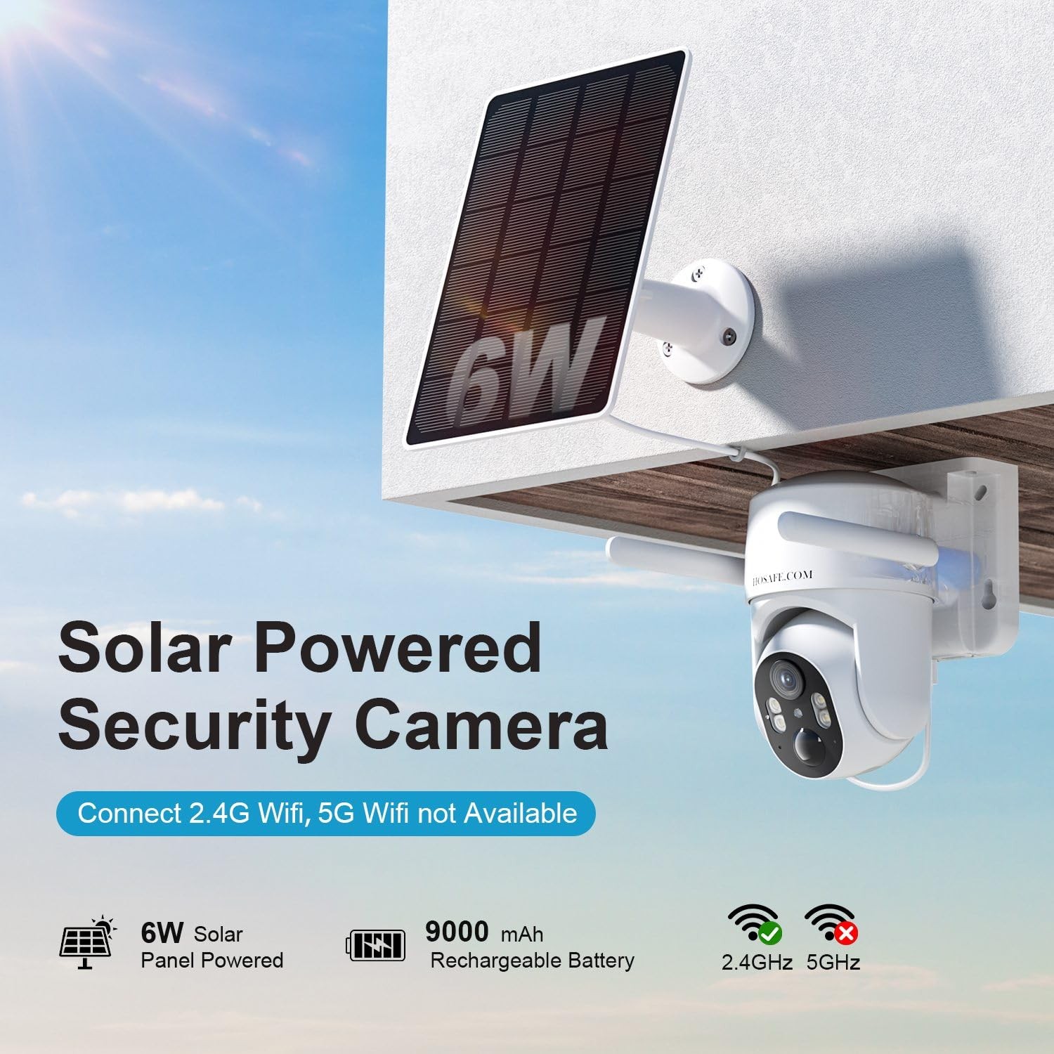 HOSAFE.COM Solar Security Cameras Wireless Outdoor, Free Cloud Storage, White