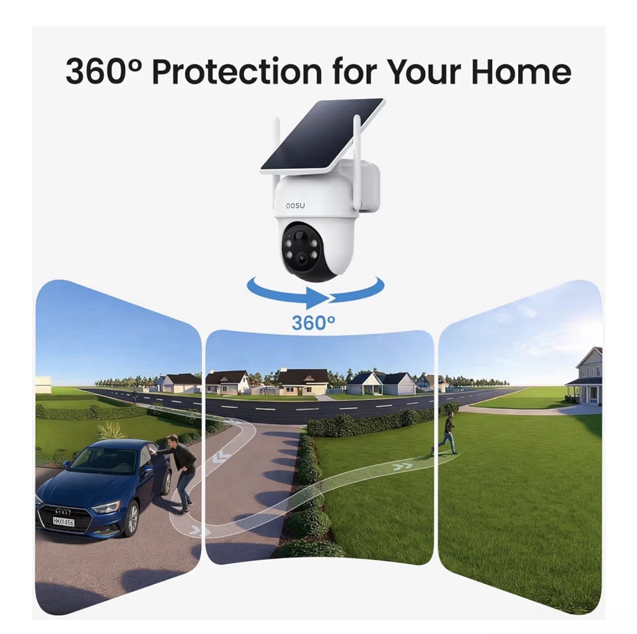 aosu Security Cameras Outdoor Wireless, 2 Cam-Kit, Solar-Powered 2KNight Vision,