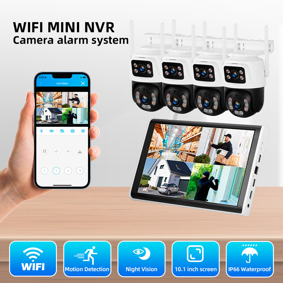 KERUI 8CH 10.1″ LCD Monitor WiFi NVR 6MP Security Camera System with 500G HDD