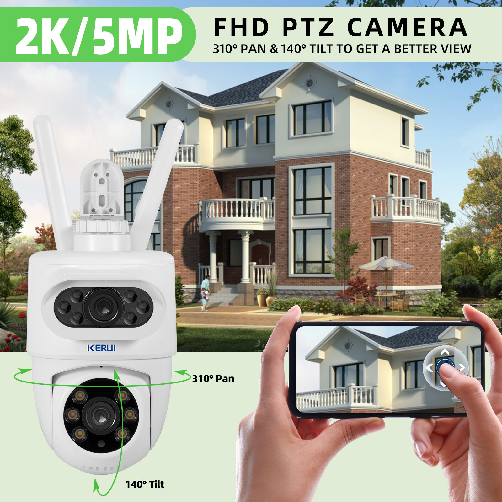 Dual lens security camera Wireless 10MP HD WiFi IP PTZ Home outdoor camera