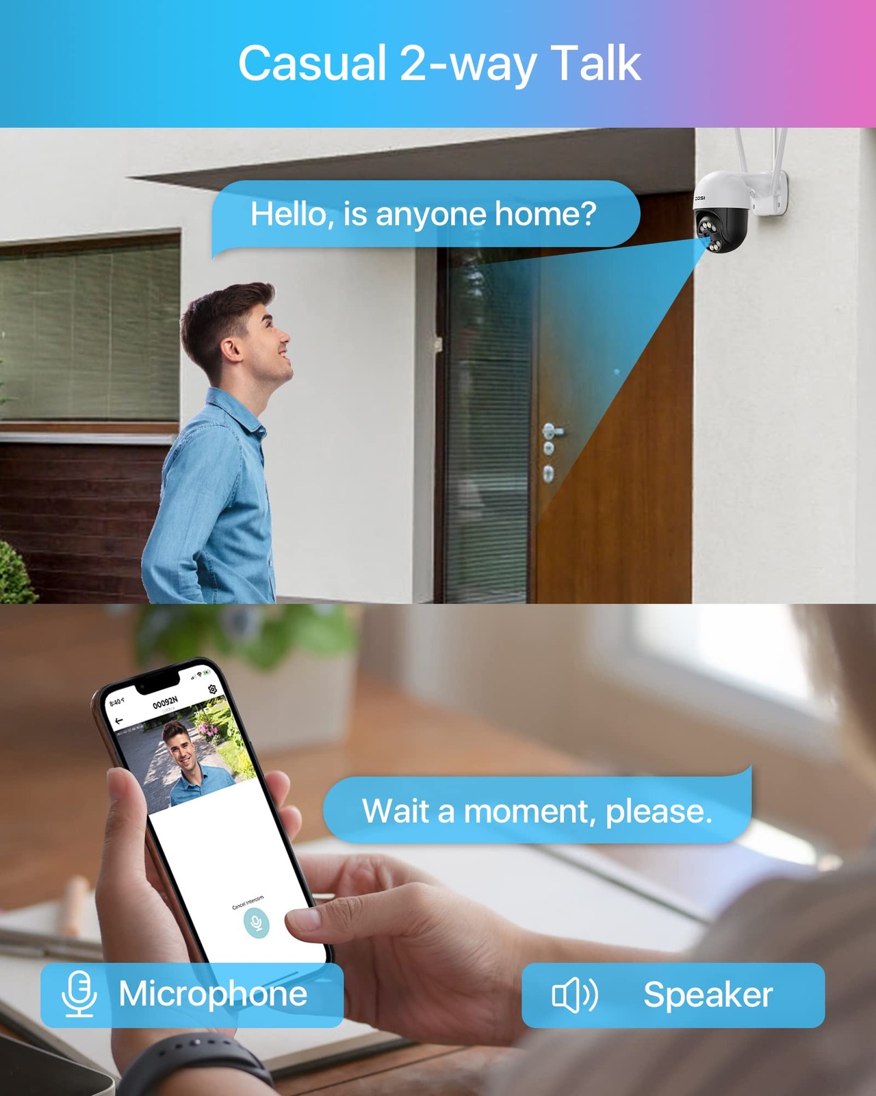 ZOSI 3MP PTZ Outdoor WiFi Security IP Wireless Camera Audio Motion Detection