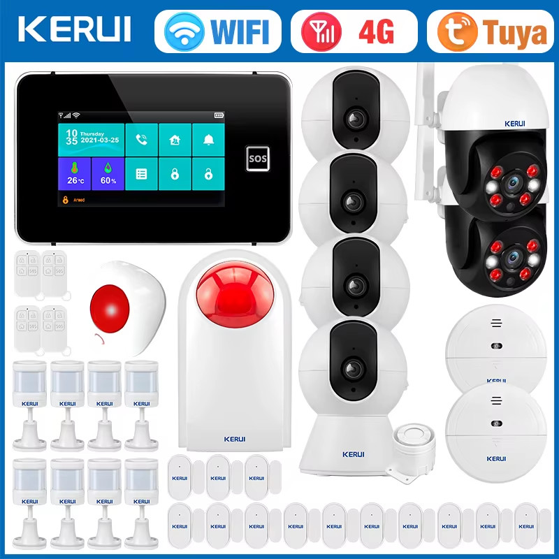 4.3 Inch Touch Screen Home Alarm System Wireless 4G Burglar Alarm WiFi GSM Tuya