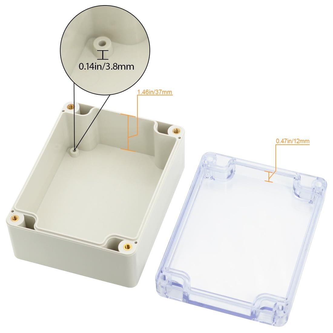 LeMotech ABS Plastic Junction Box, Dustproof 4.53″ x 3.54″ x 2.16″, Clear