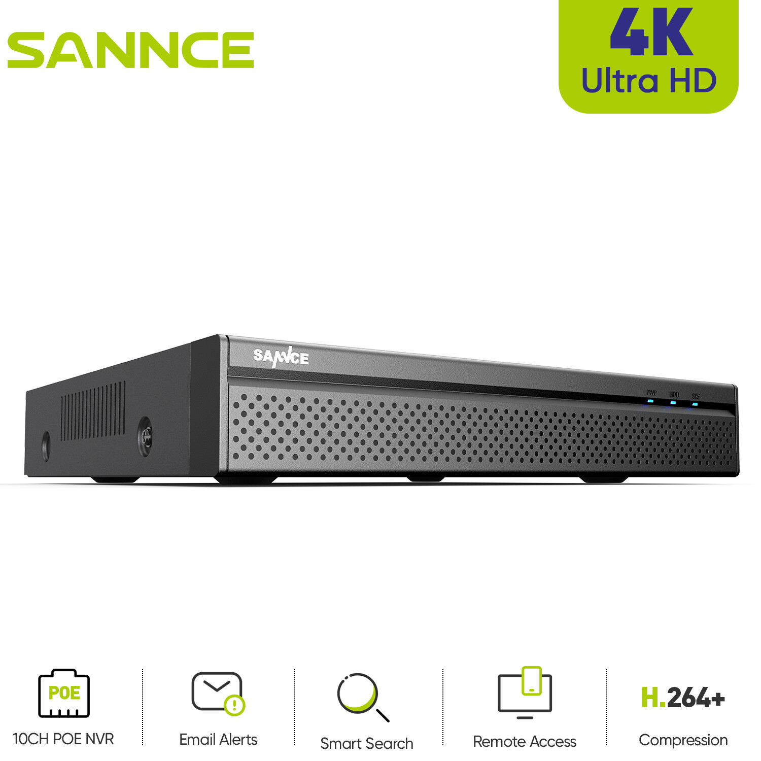 SANNCE 8CH 8MP NVR 4K PoE AI Motion Network Video Recorder for Security System