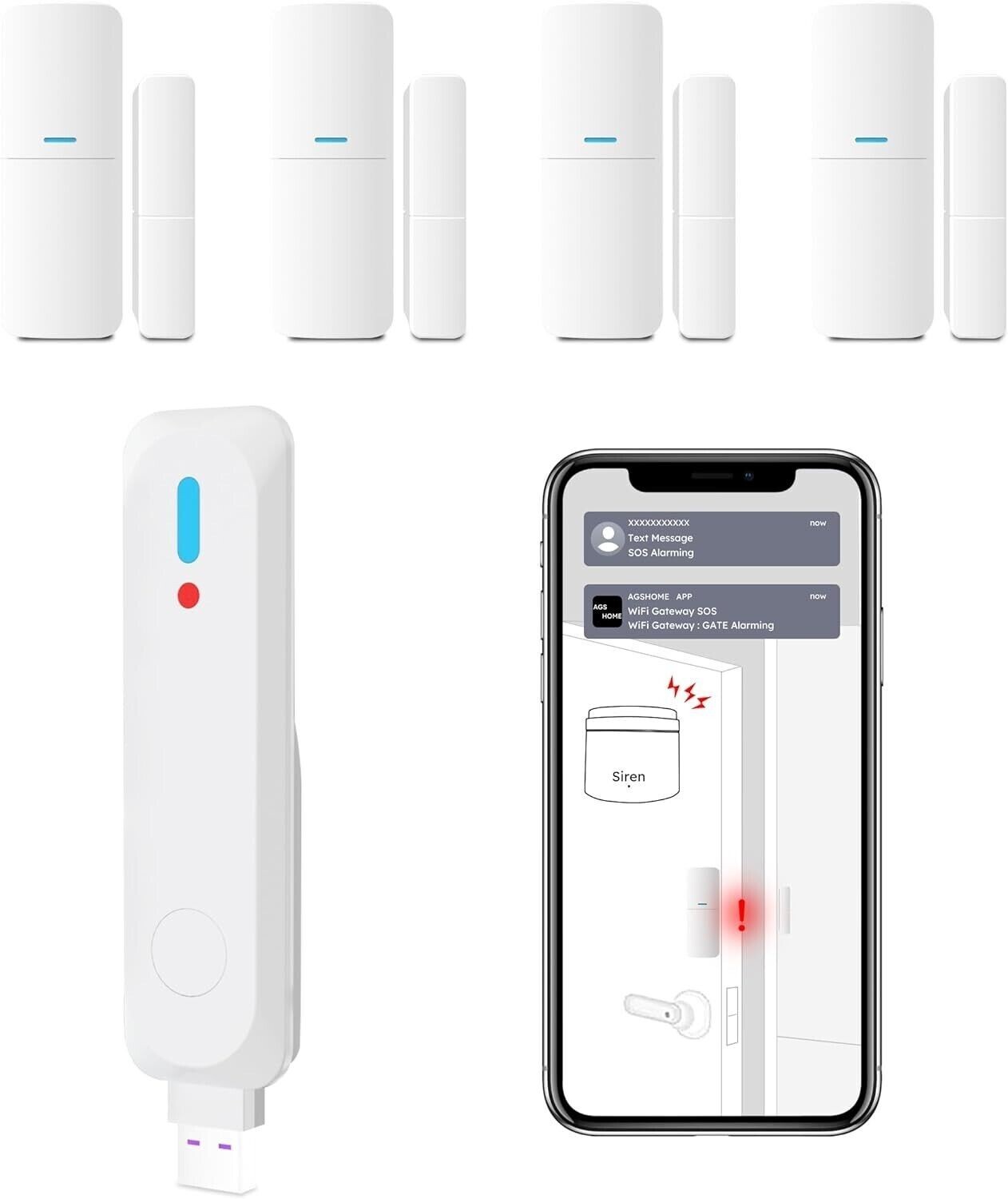 Alarm System for Home Security, Wireless Security 5-Piece kit with Wi-Fi Gateway