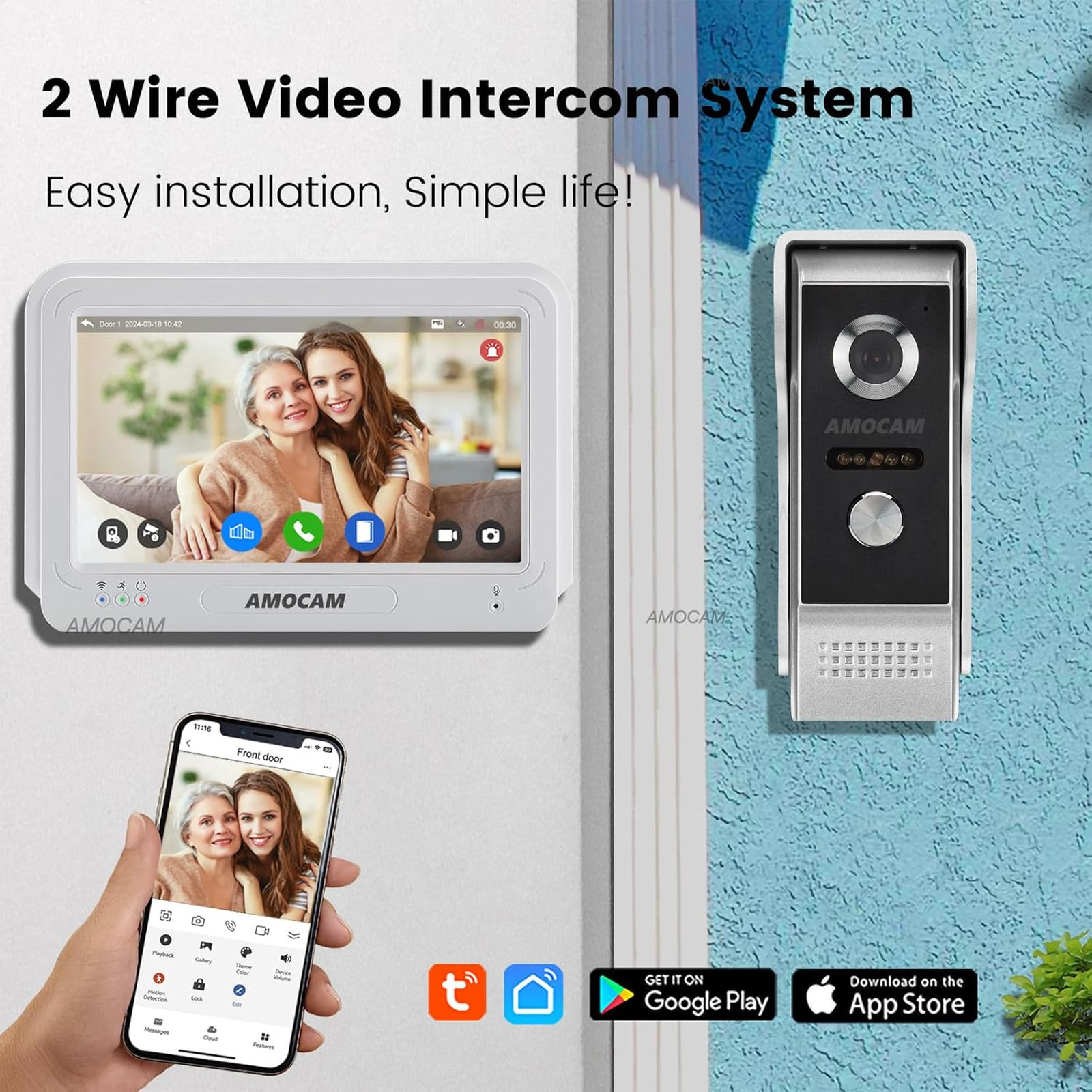 Wireless WiFi Video Doorbell with 1080P Camera and 7 Inch Touch Screen Monitor