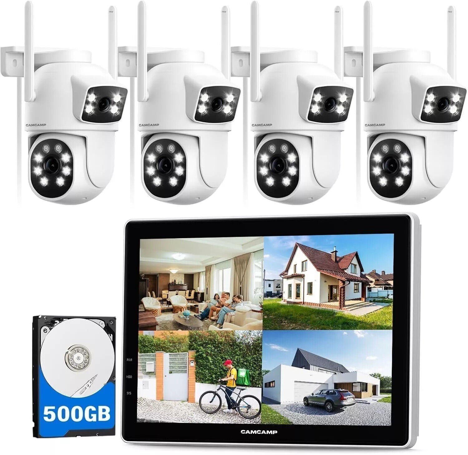 Wireless 4MP Security Camera System 4K 10CH NVR 2-Way Audio Recording Dual lens