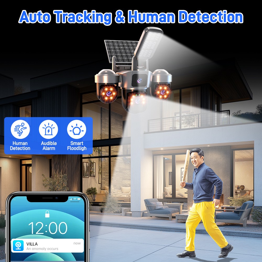 Solar Battery Powered Wireless WiFi Home Security Camera System Outdoor Pan/Tilt