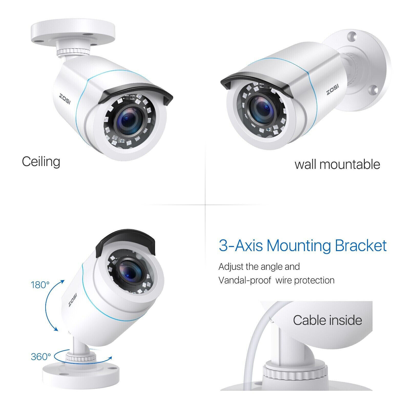 ZOSI 4X 1080P HD TVI 80ft IR-Cut Security Surveillance CCTV Outdoor 2MP Camera