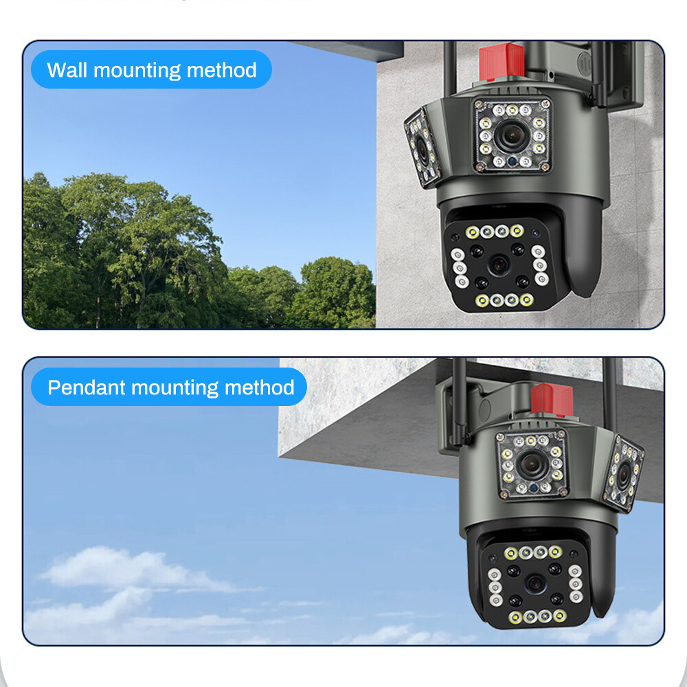 4PCS 3 Lens HD 9MP WiFi IP Camera Wireless Outdoor CCTV PTZ Home Security IR Cam