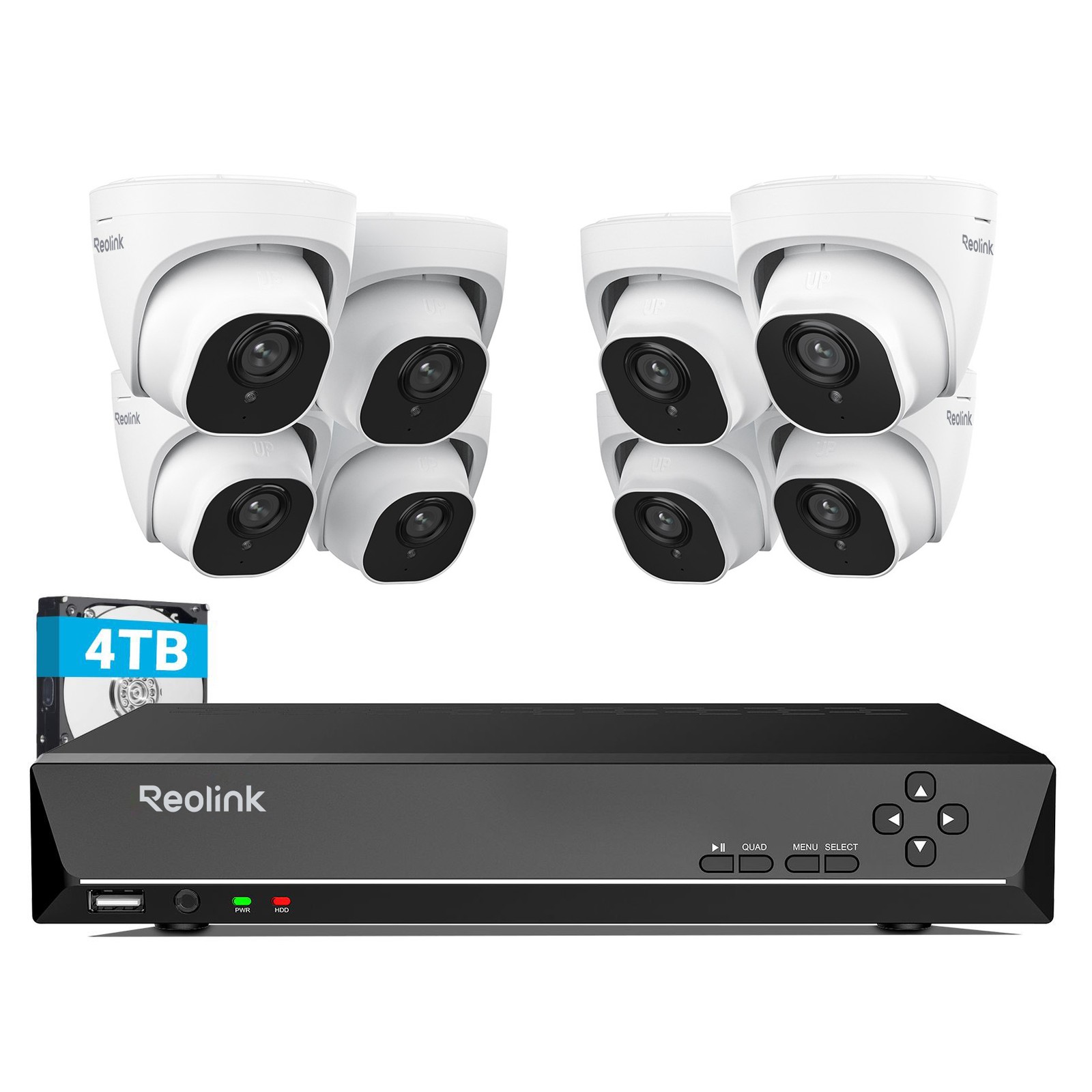 Reolink 16CH NVR 4K 8MP PoE Outdoor Security Camera System Audio 4TB RLK16-800D8