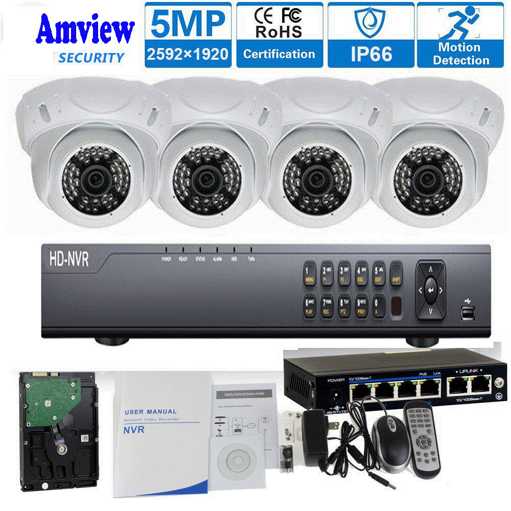 HD 4CH H.265 Network NVR 1920P 5MP PoE 48IR IP IP66 ONVIF Security Camear System