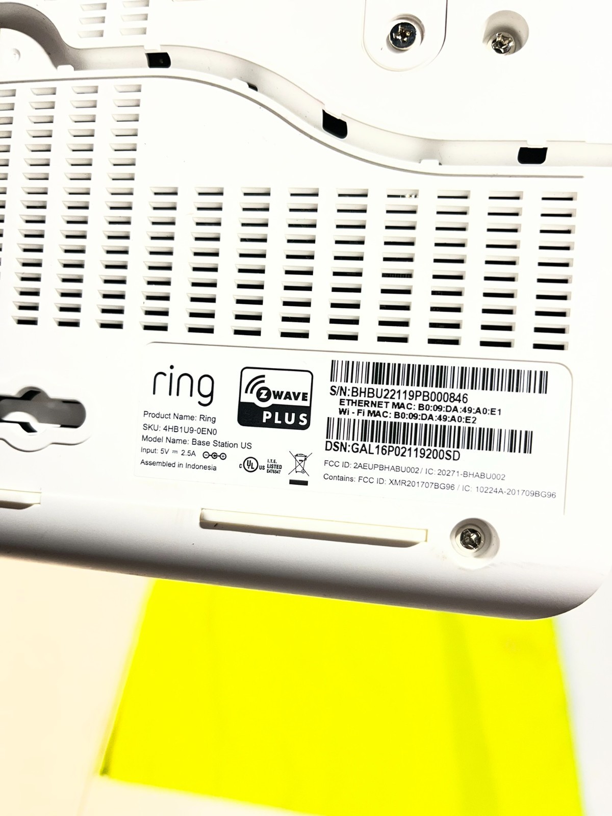 Ring Alarm Base Station Z-Wave Plus Smart Home Hub 4HB1U9-0EN0