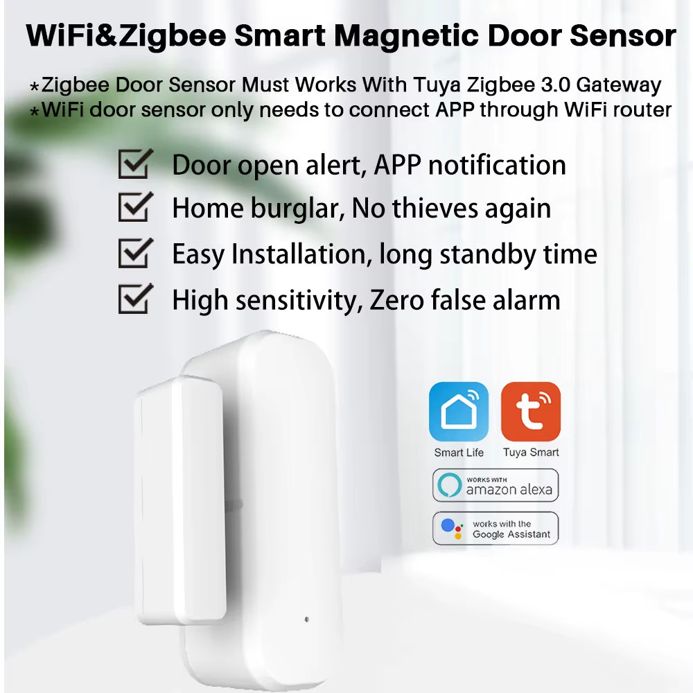 Tuya Smart Door Sensor WiFi/Zigbee Door Window Open Closed Detector Smart Home S
