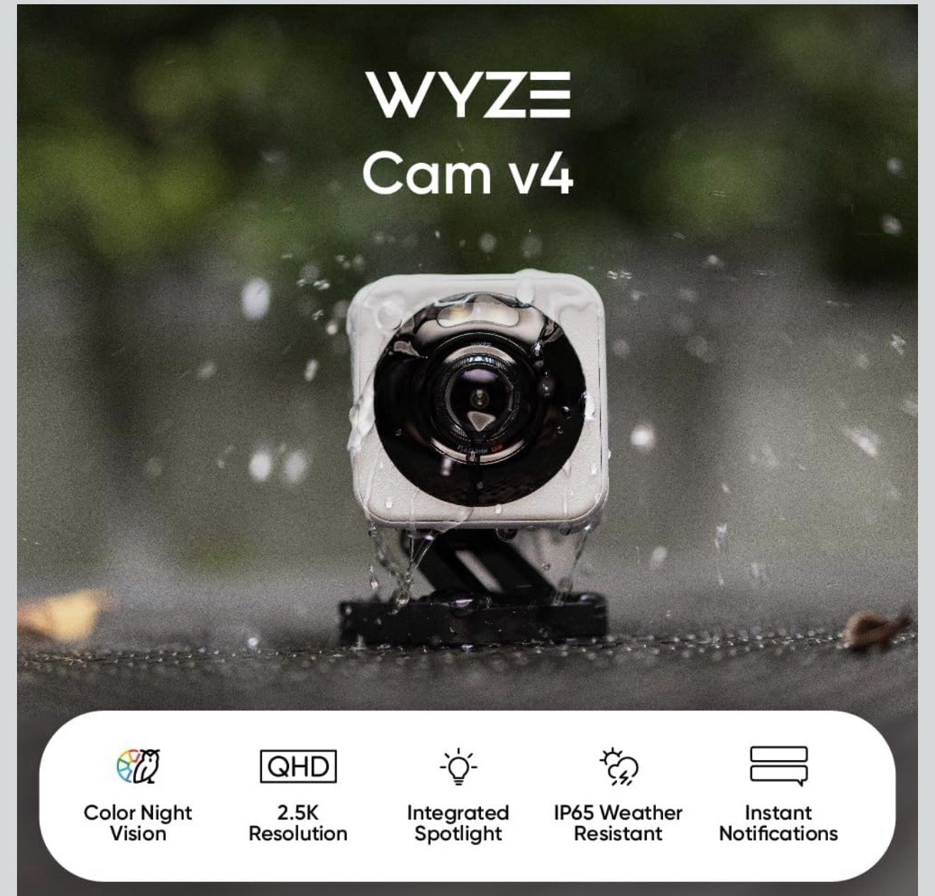 Wyze Cam v4 2.5K QHD IP Security Camera Color Night Vision Spotlight IP65