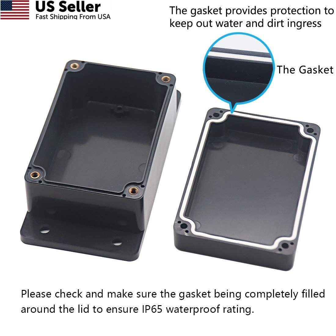 Zulkit Junction Box ABS Plastic 3.94″ x 2.68″ x 1.97″(Pack of 2), Black