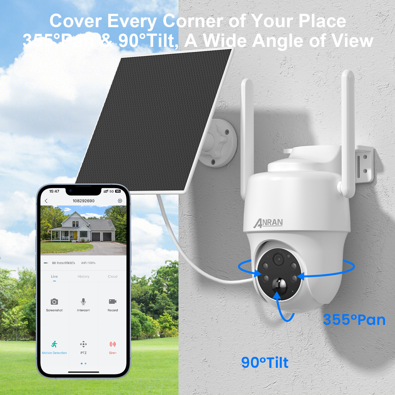 ANRAN 4G LTE Cellular Solar Security Camera 360° Live View 3MP Outdoor Wireless
