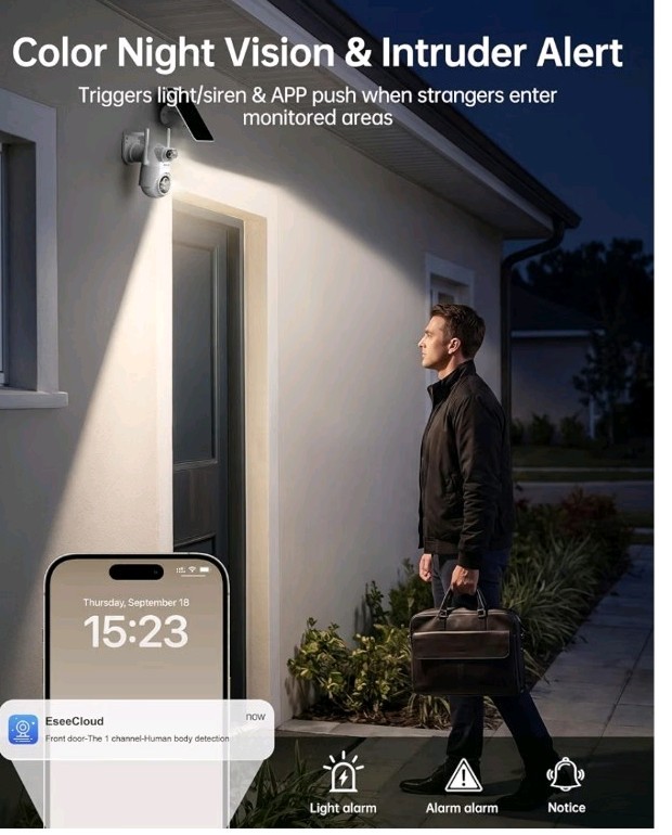 PIOJER 4-Pack Solar Wireless Wi-Fi PTZ Outdoor Security Camera Complete System