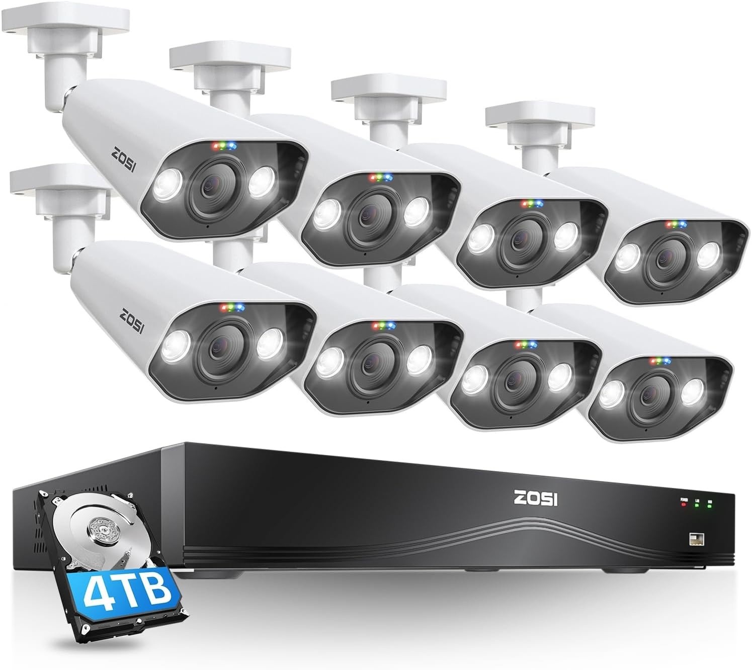 ZOSI 16CH 4K 8MP POE Security Camera System NVR 4TB Audio AI Car Detect H.265+