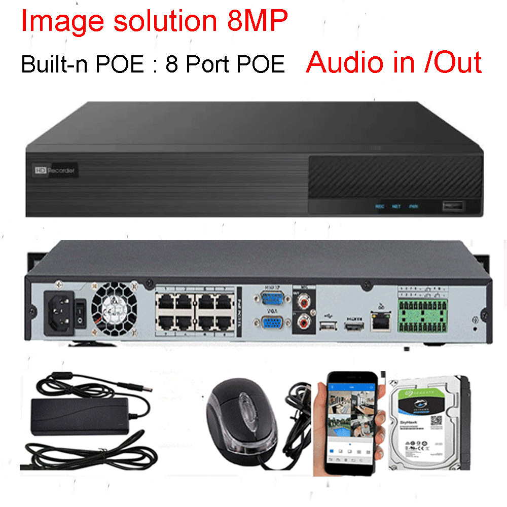High End 8CH 12MP 2592x1920P NVR With 3TB Hard Drive 5MP Camera IP System 454ty
