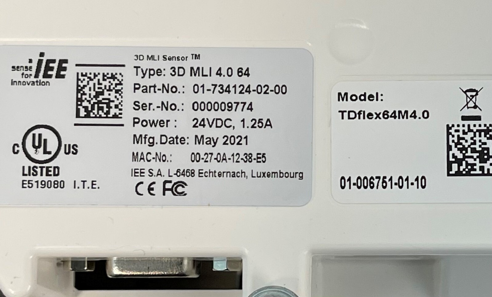 IEE TDFLEX64M4.0 3D MLI 4.0 64 PN# 01-734124-02-00 TAILGATE DETECTOR SECURITY