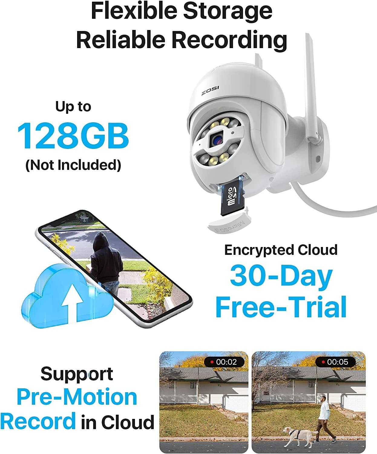 ZOSI 1080P HD WIFI IP Security Camera CCTV Outdoor Wireless AI Vehicle Detection