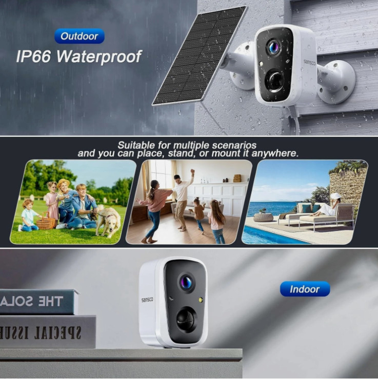 SANSCO 2K Solar Wireless Security Camera System with 4CH 7″ Touchscreen Monitor
