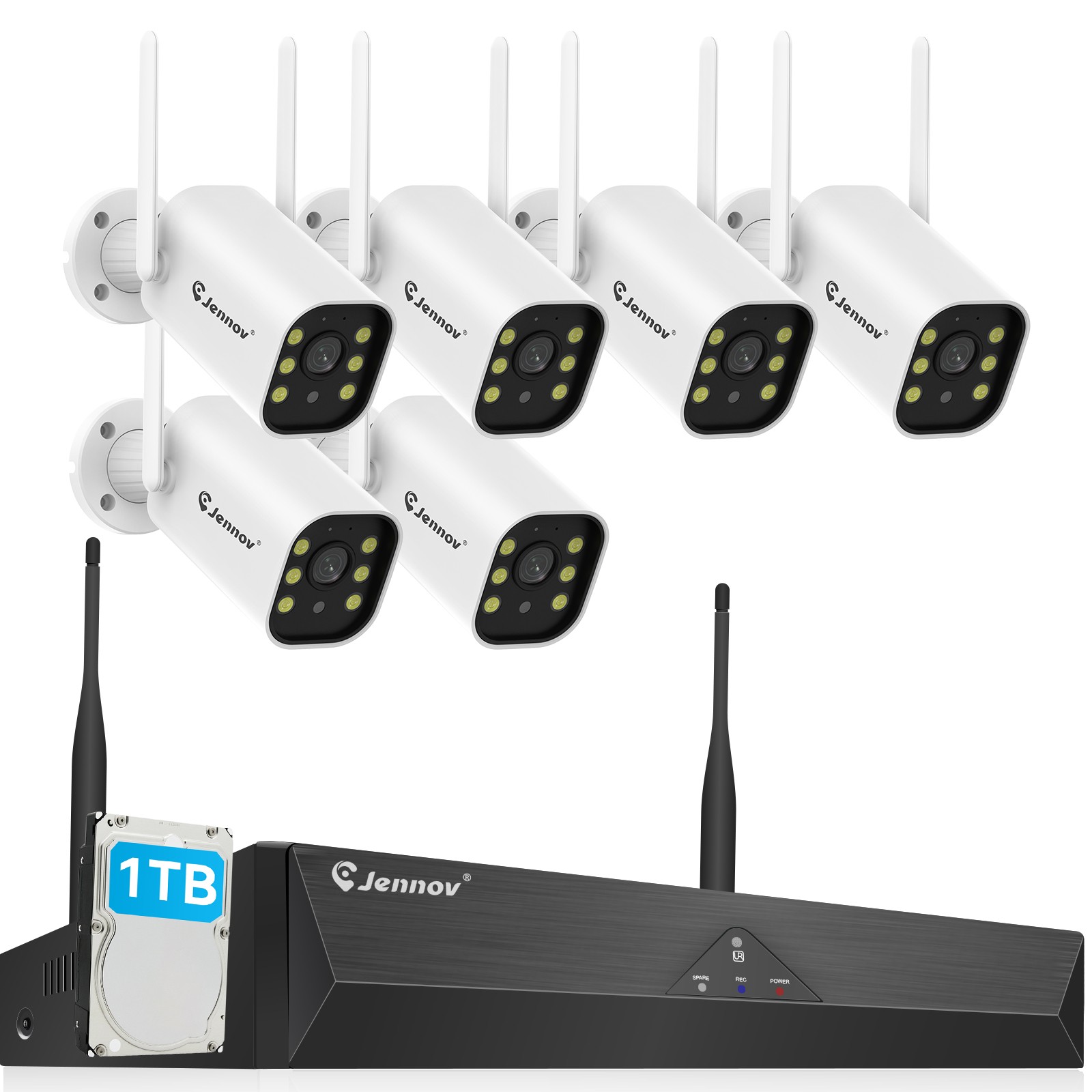 Jennov 5MP Wireless Security Camera System Night Vision Real Time Alerts Outdoor