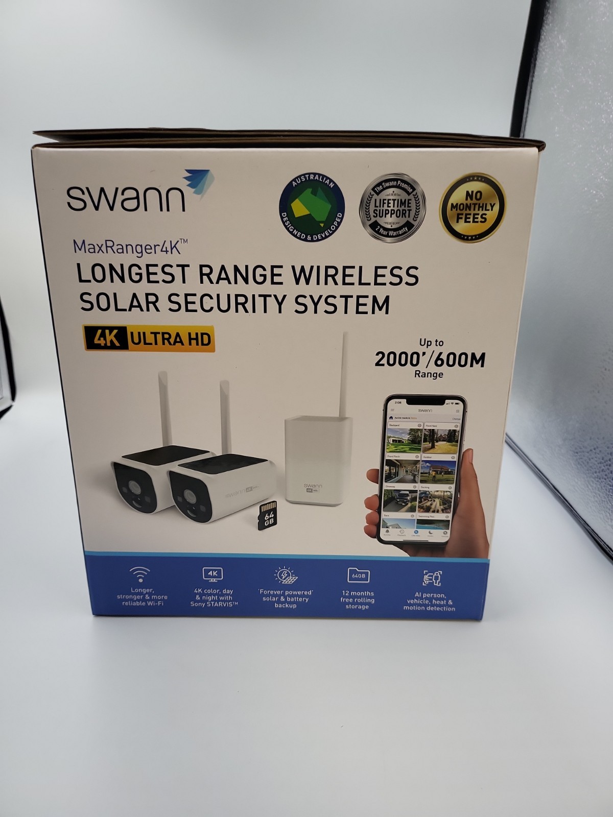 Swann MaxRanger Version 2 4K Solar Wireless Security System Base Station + 2 Cam