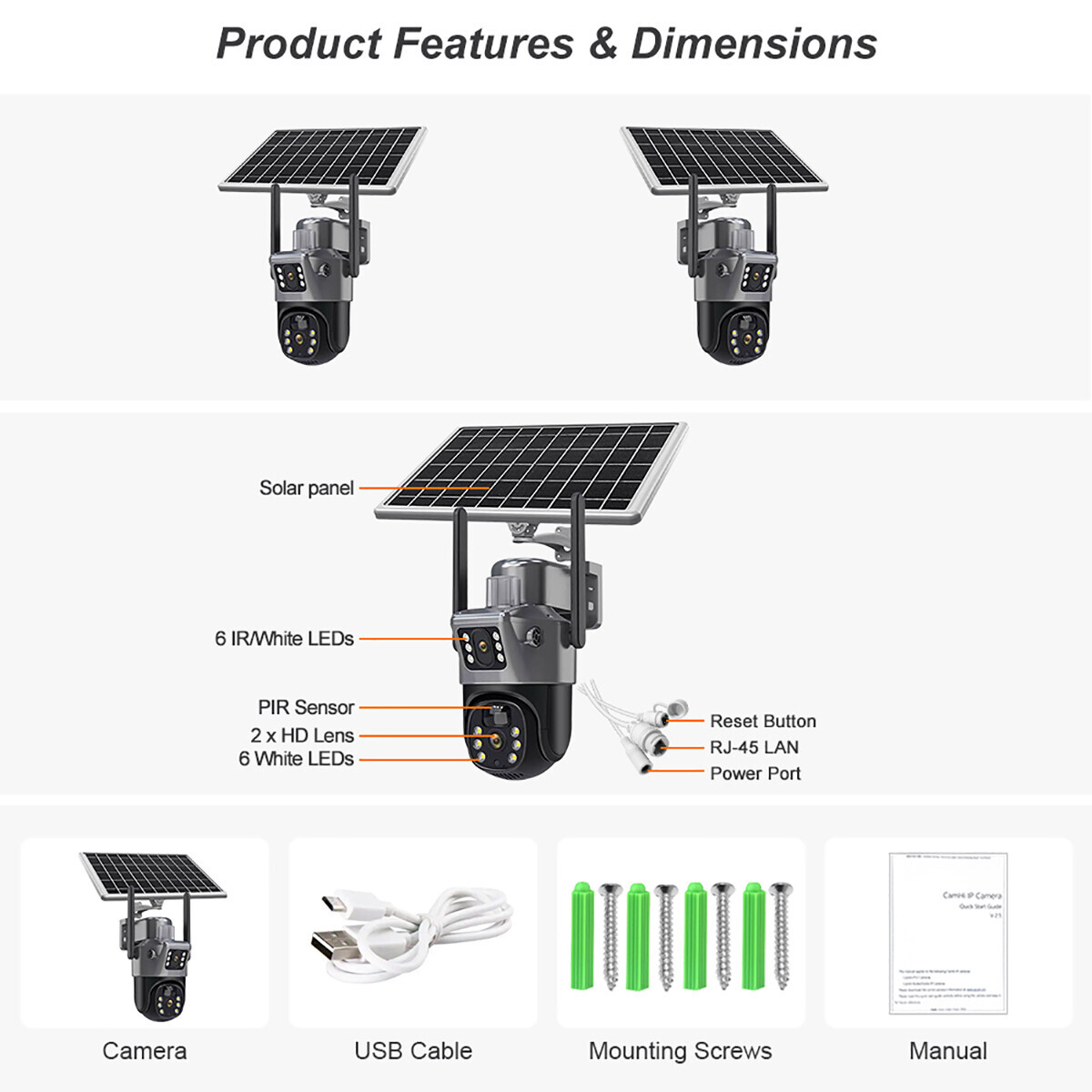 WiFi 4MP Wireless Solar Power PTZ Camera Security CCTV Surveillance Home Outdoor