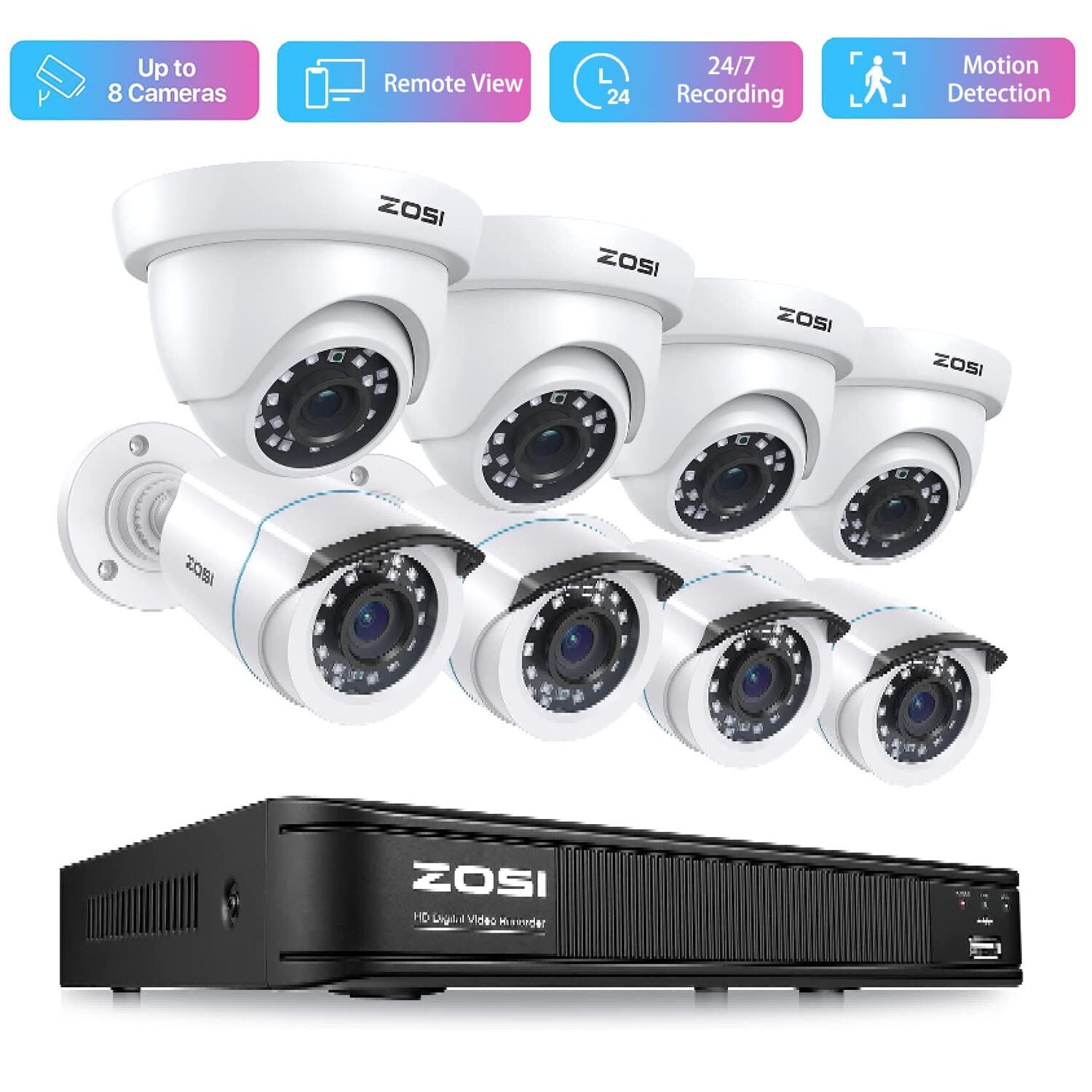 ZOSI H.265+ 8CH DVR Security System Home Outdoor Camera Night Vision CCTV Camera