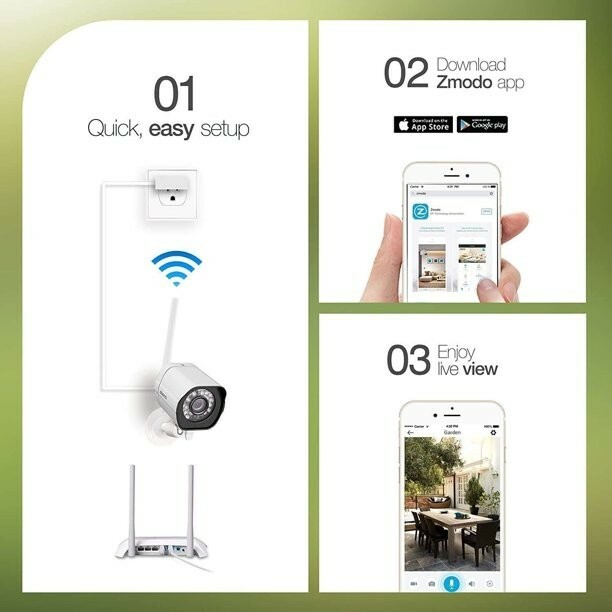 Zmodo 2 Pack Wireless Security Camera System Smart Outdoor WiFi IP Cameras Night