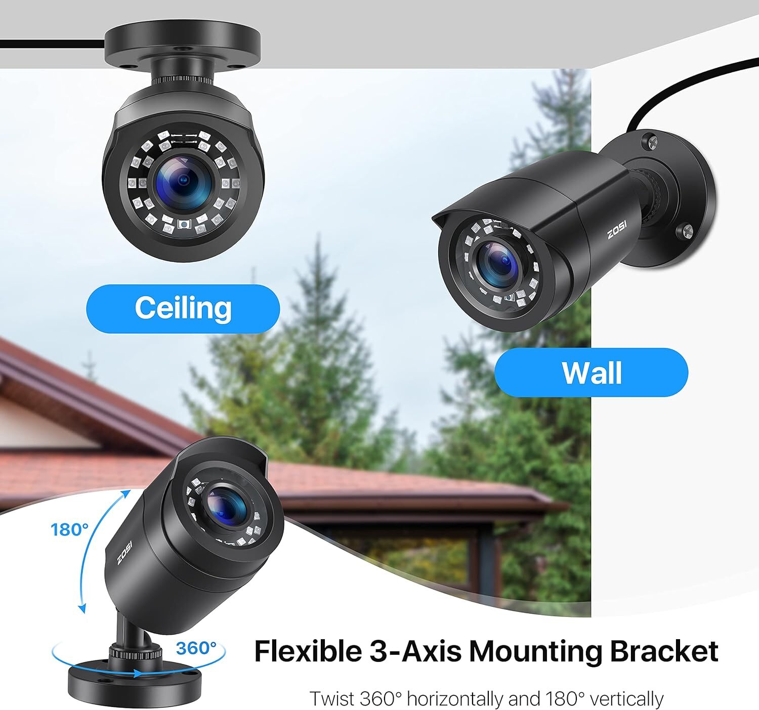 ZOSI 4 IN 1 CCTV Security Camera Waterproof Outdoor 1080p 80ft Night Vision