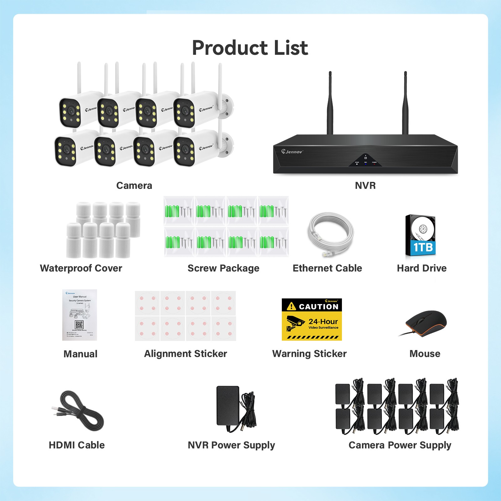 5MP WiFi Surveillance 10CH 1TB NVR Security Camera Two‑way Audio Outdoor