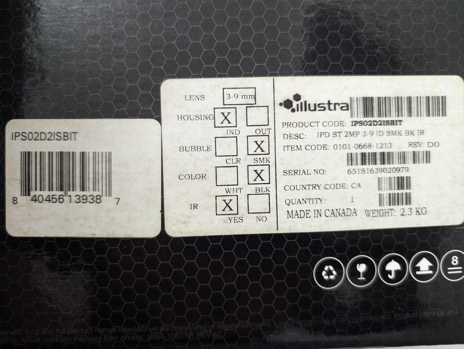 Illustra Pro 2 IPS02D2ISBIT 2MP IR Indoor Blk Mini-Dome Camera 3-9mm Smoked Lens