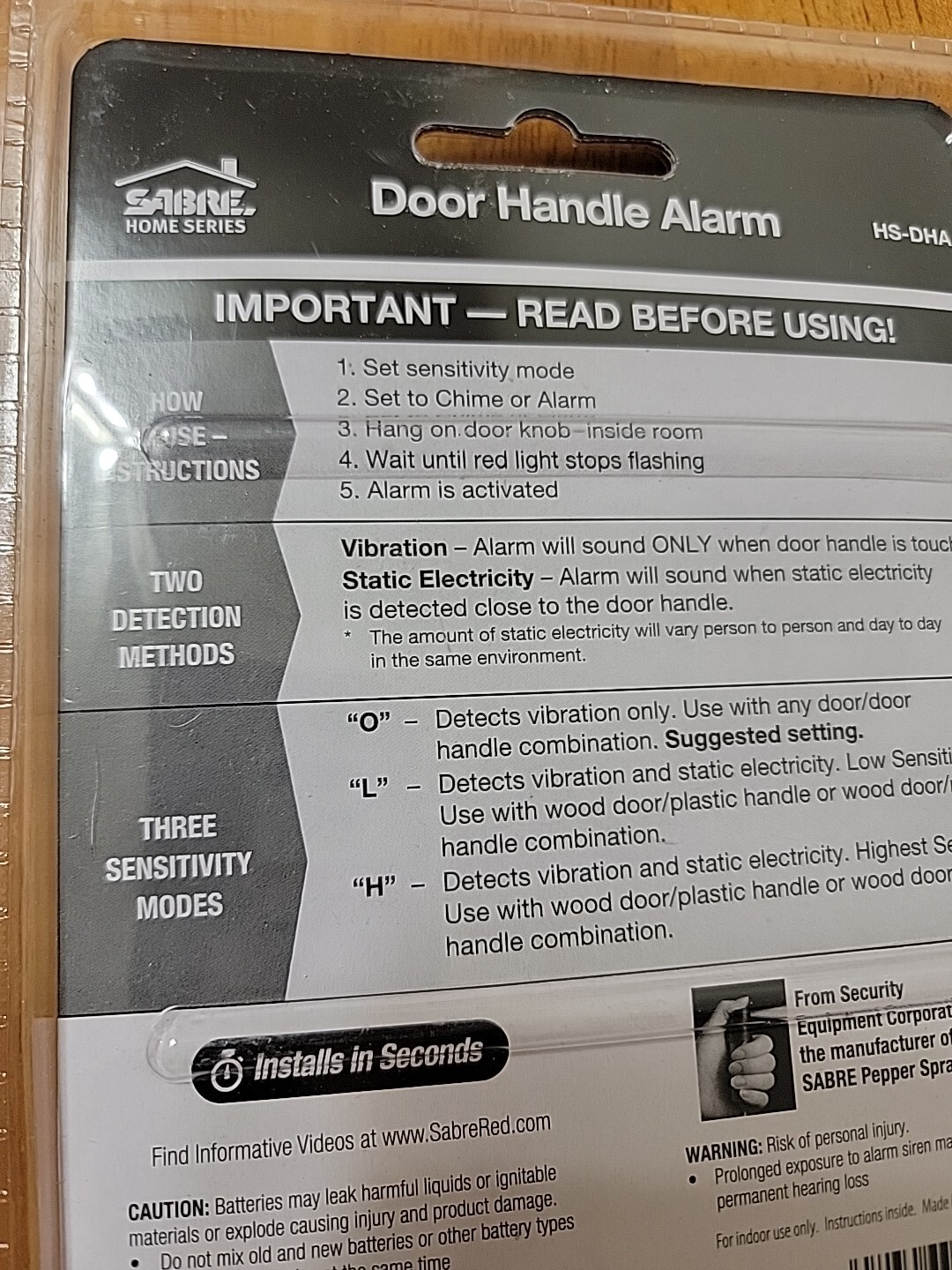 Sabre Door Handle Security Alarm With 2 Detection / 3 Operating Modes – HS-DHA