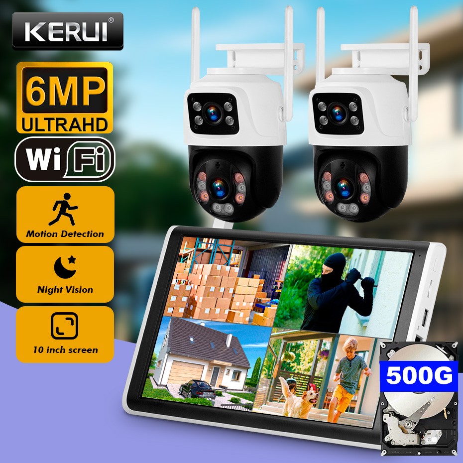 KERUI 6MP Wireless Wifi Security Camera System 8CH NVR 10”LCD Monitor 500GB HDD