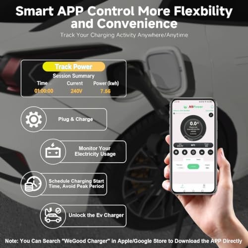 Level 2 EV Charger (WiFi, App, Plug and Play), 32 Amp, 240V Portable Electric