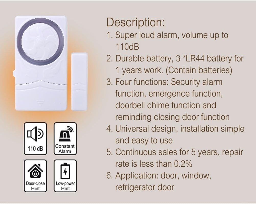 Child & Home Safety Wireless Alarm – Pack of 4 Loud 110dB Magnetic Door Sensors