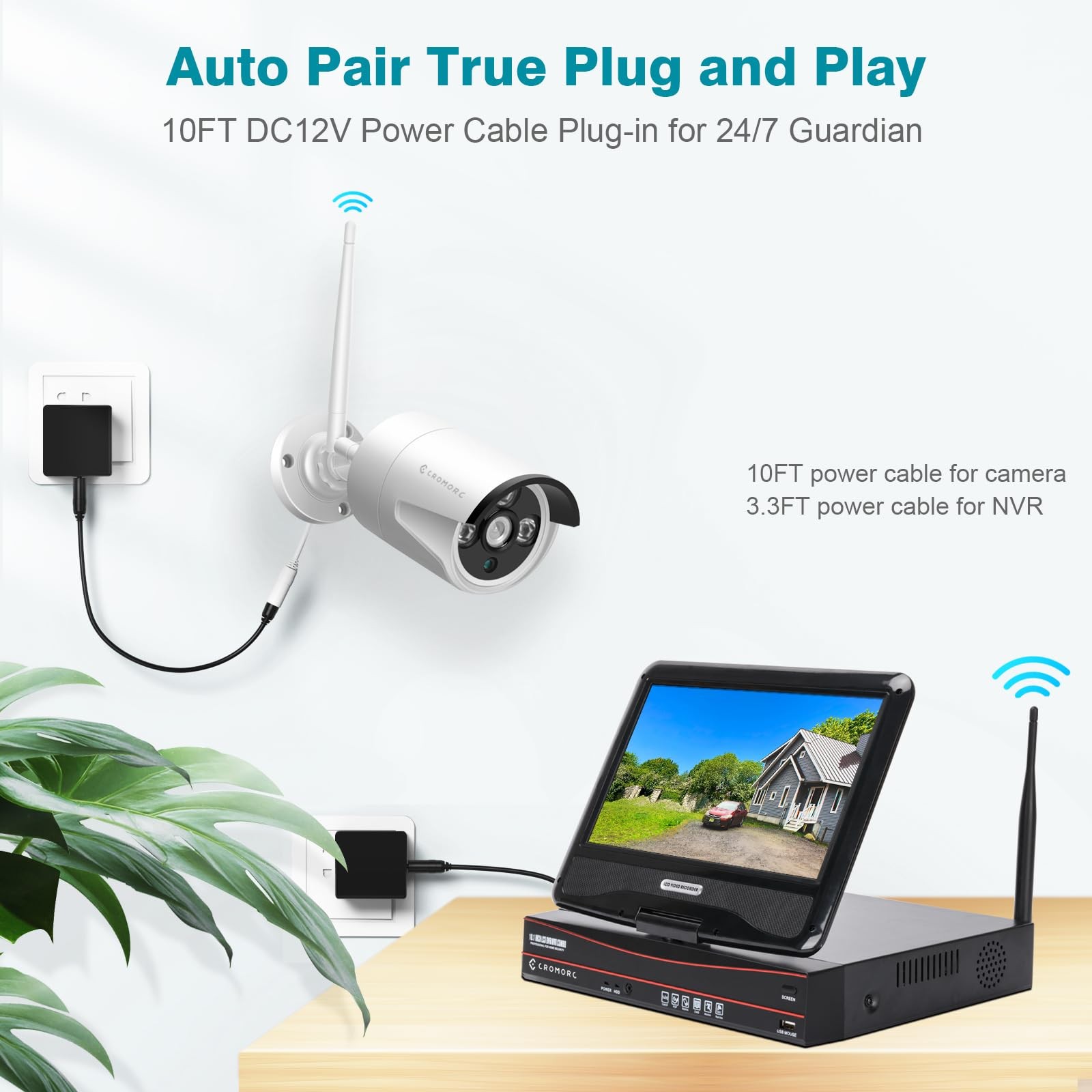 10CH Expandable Wireless Security Camera System with 10.1″ Monitor 4pcs 5MP I…