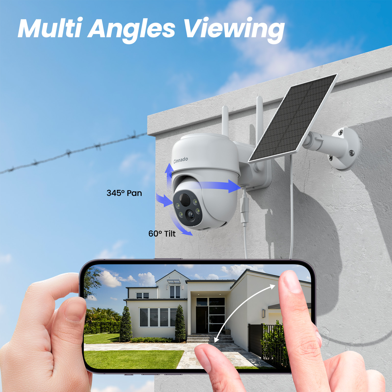 2K WIFI 360°Pan/Tilt Home Solar Security Camera Outdoor Wireless Human Detection