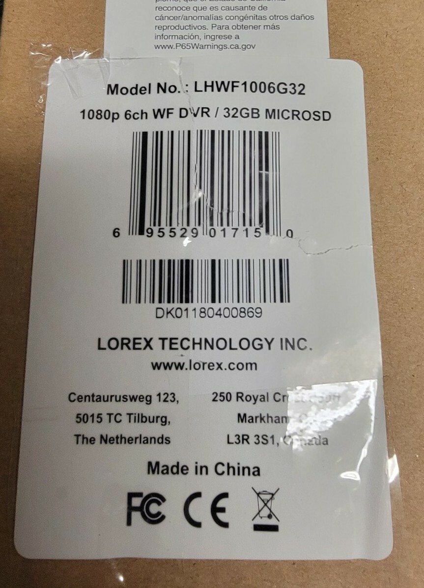 (New) LOREX LHWF1006G32, 6 CH, 1080p, WF Wireless, DVR 32GB