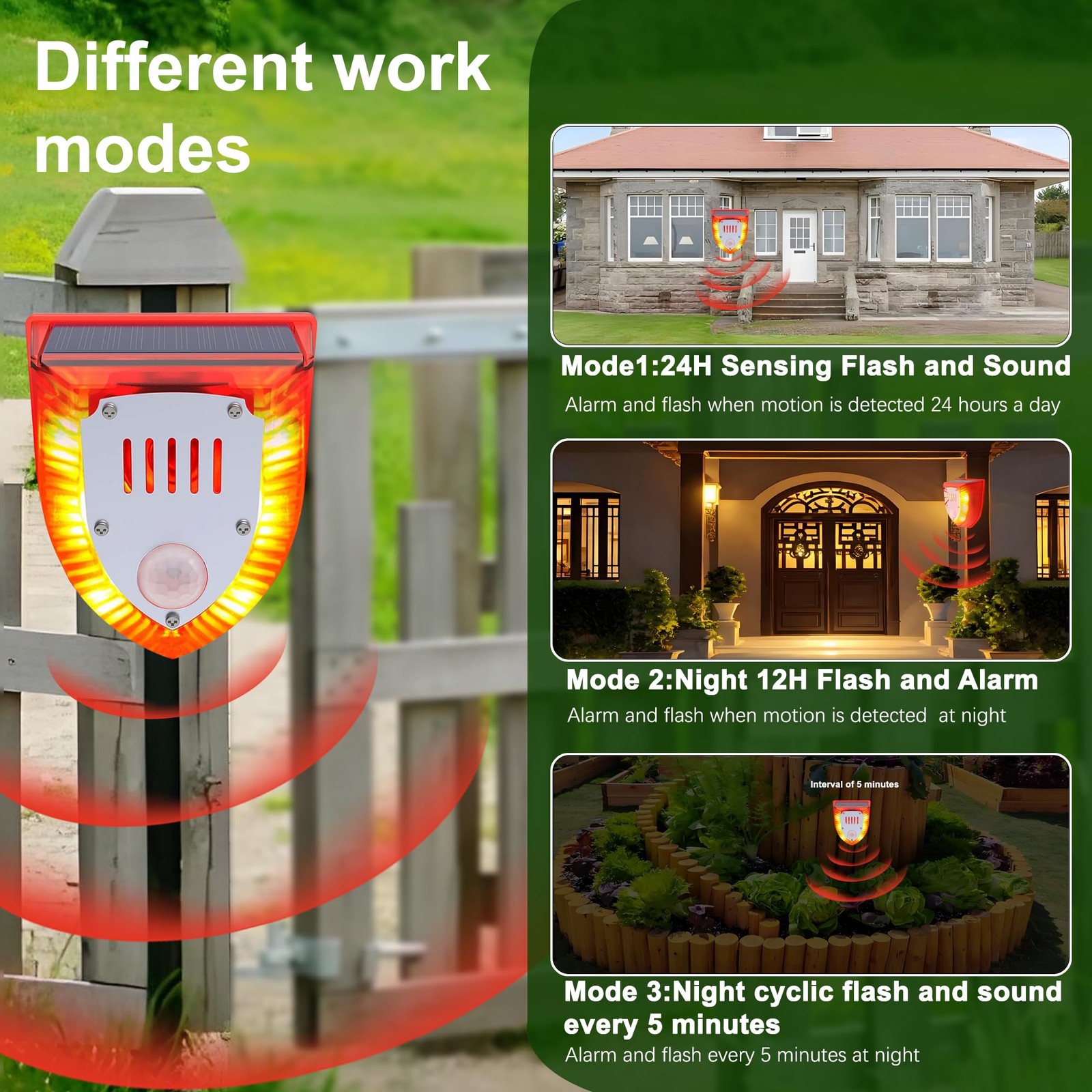 Solar Outdoor Motion Sensor Alarm: 129db Dog Barking & Gunshot Sound,Loud Mot