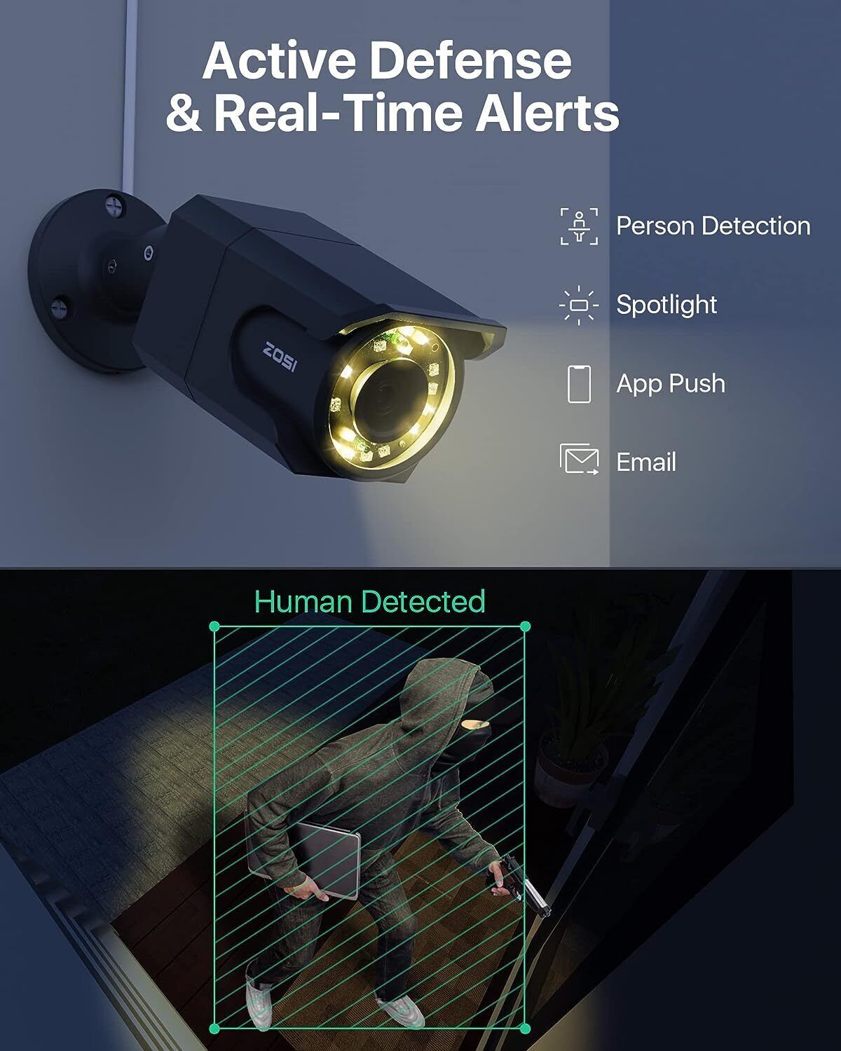 ZOSI 4K Security PoE Camera System with Audio AI Detection Smart Light Alarm 2TB