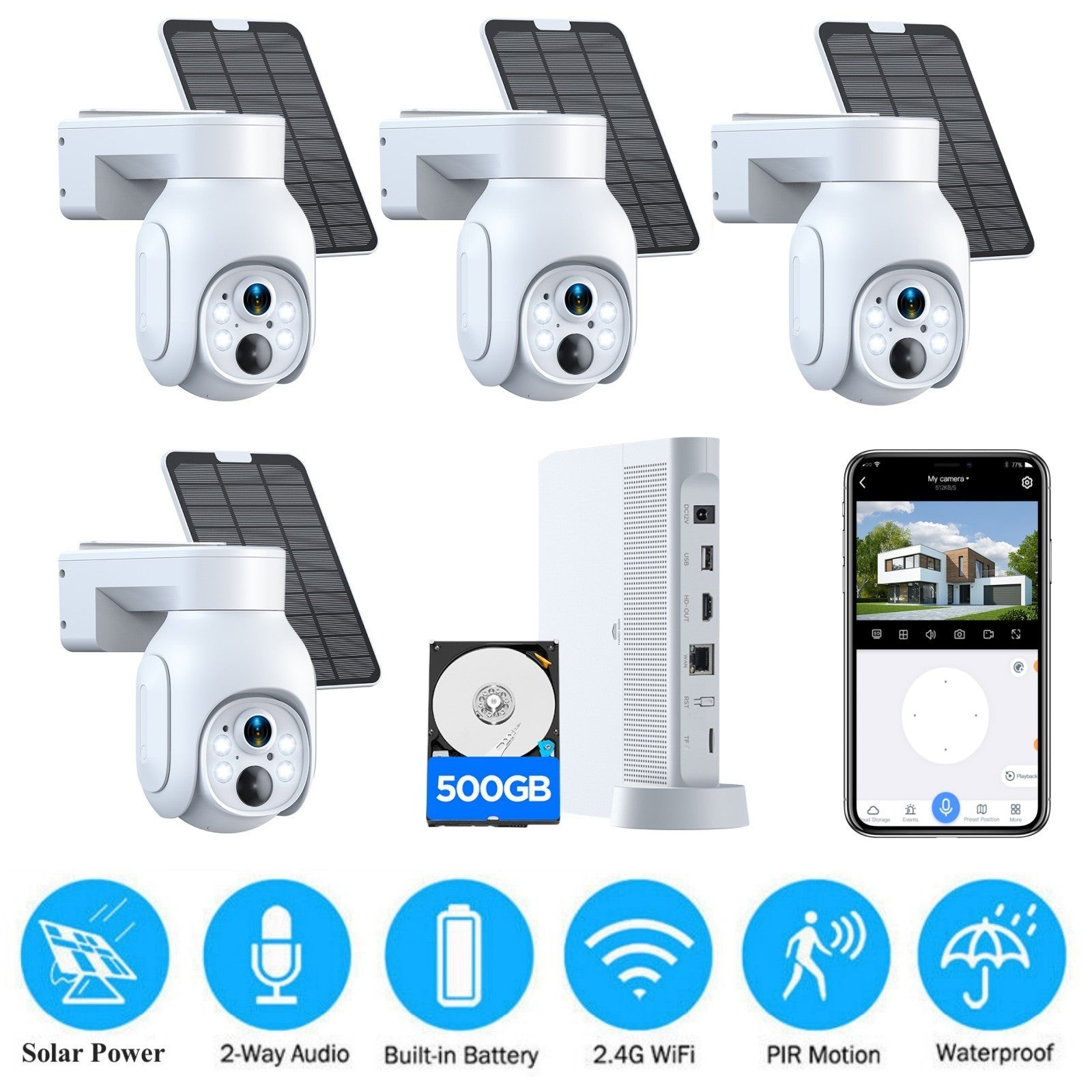 4MP Solar Security Camera Outdoor 360° Wireless WiFi Solar Camera System 10CH